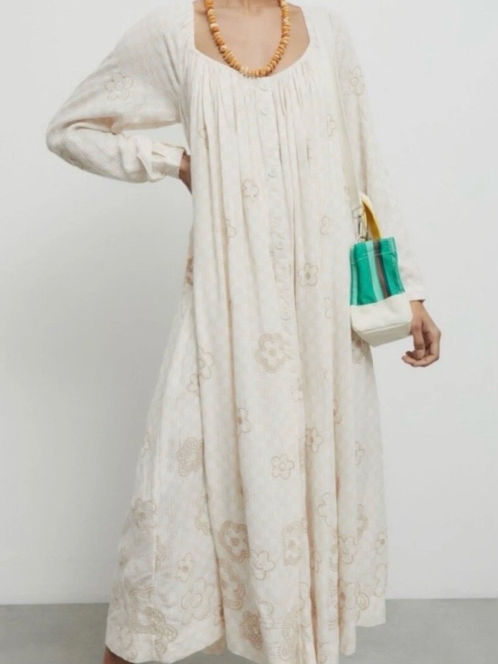 Urban Outfitters Vienna Cream Floral Embroidered Maxi Dress